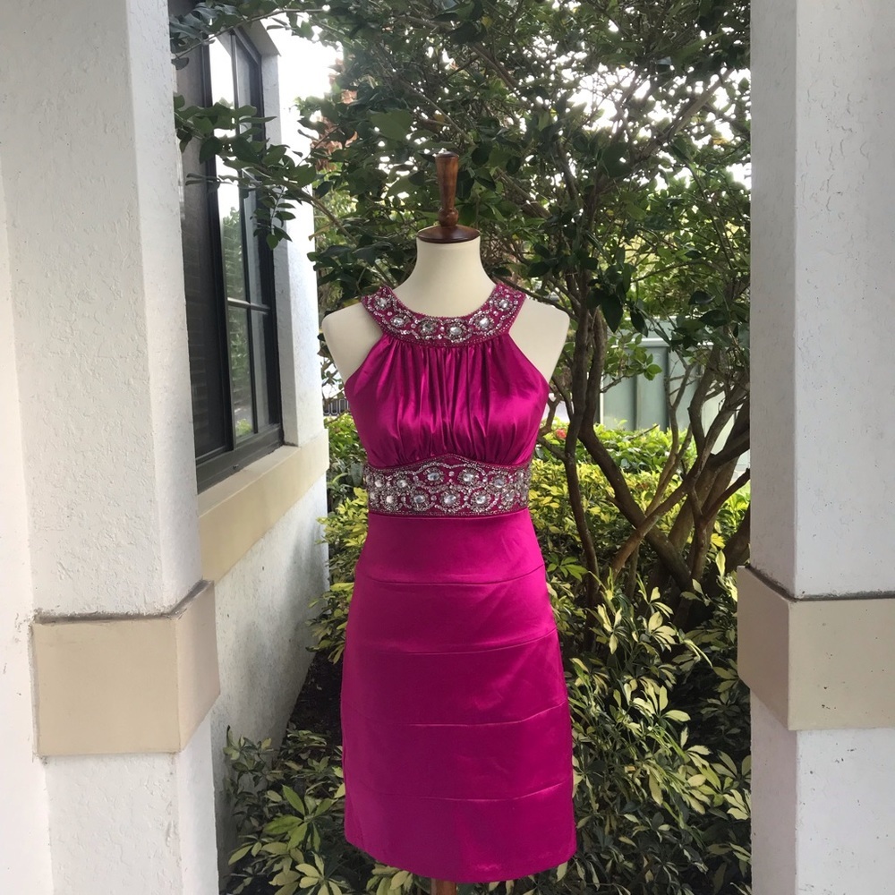 Bee Darling jewel Beaded Hot pink dress